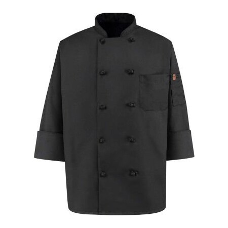 Vf Imagewear Chef Designs 10 Button-Front Chef Coat, Knot Buttons, Black, Spun Polyester, 4XL 0427BKRG4XL